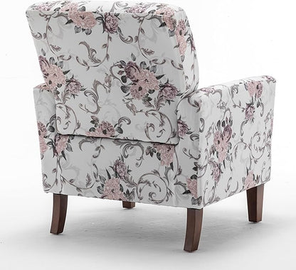 Container Furniture Direct Contemporary Accent Arm Chair with Birch Wood Frame and Velvet Upholstery, Armchair for Office and Living Room Decor, Removable Cushions, 06 Printed Fabric