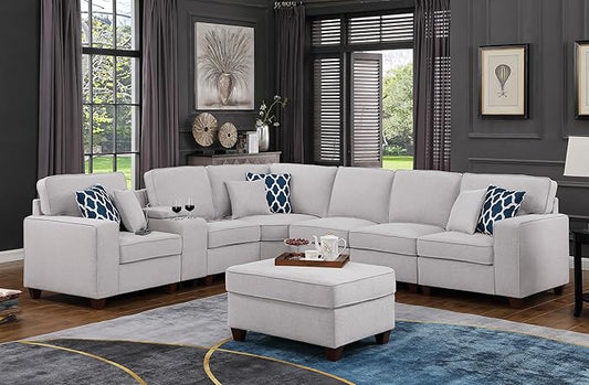 Leio Sectional Modular Sofa with Ottoman for Living Room, Apartment, Bedroom, Office, Dorm