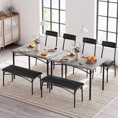 GAOMON Dining Table Set for 4 with Upholstered Bench and 2 Chairs, Rectangular Dining Room Table Set for 4 for Small Space, Apartment, Dinner, Rustic Gray