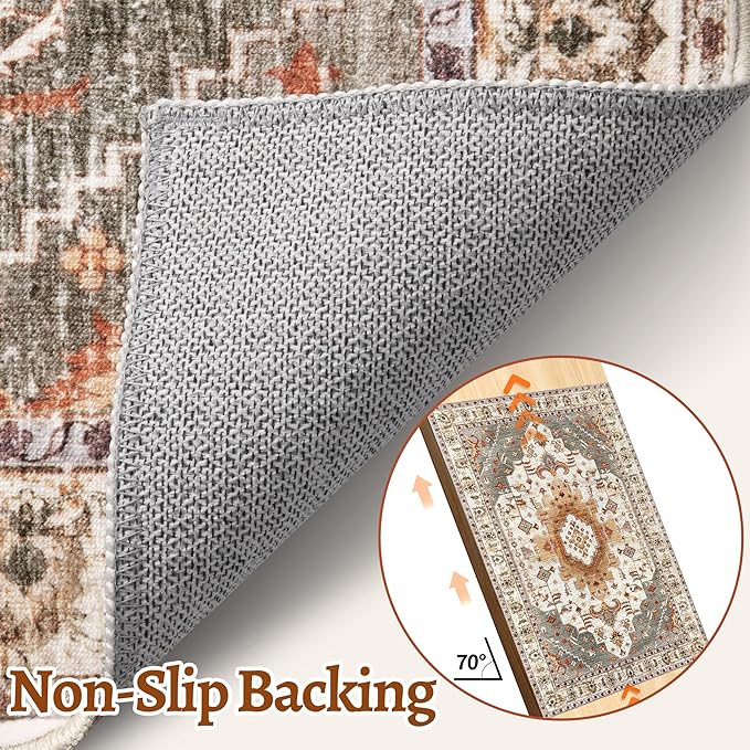 Tangsoo 4x6 Area Rug, Vintage Turmeric, Machine Made Geometric, Indoor, Foldable Non Slip Washable Shed Resistant, 0.35 Inch Pile, Rectangular, Bedroom Bathroom Living Room Entryway