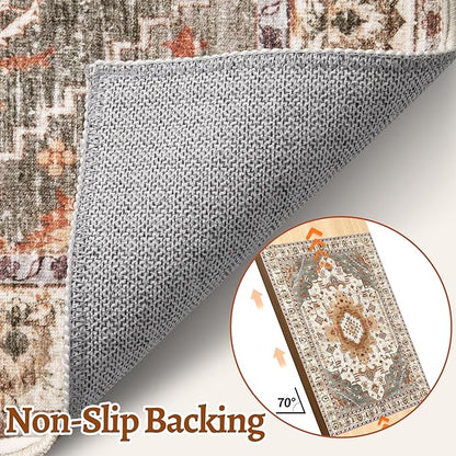 Tangsoo 4x6 Area Rug, Vintage Turmeric, Machine Made Geometric, Indoor, Foldable Non Slip Washable Shed Resistant, 0.35 Inch Pile, Rectangular, Bedroom Bathroom Living Room Entryway