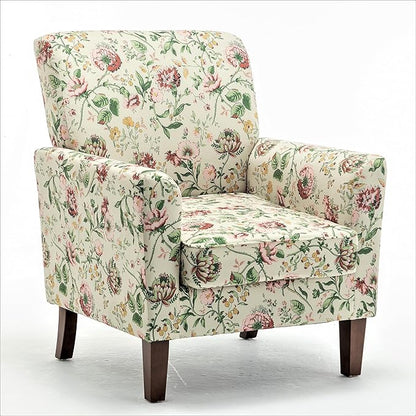 Container Furniture Direct Contemporary Accent Arm Chair with Birch Wood Frame and Velvet Upholstery, Armchair for Office and Living Room Decor, Removable Cushions, 04 Printed Fabric