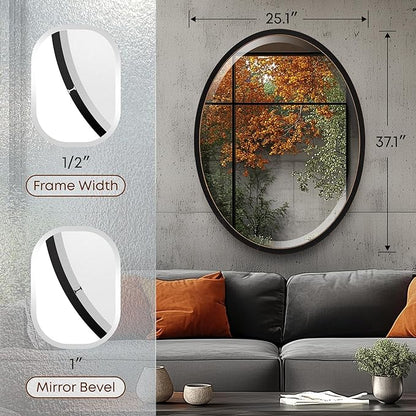 OVALCREST - Oval Wooden Beveled Wall Mirror for Home Decor, Bathroom, Vanity, Bedroom, Living Room, Hallway - London Style (Rubbed Black) 25.1 x 37.1