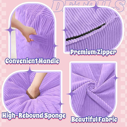 HABUTWAY 5FT Bean Bag Chair,Giant Bean Bag Chairs for Adults,Big Bean Bags with Memory Foam Filled, Large Beanbag Chairs with Soft Corduroy Cover-Purple