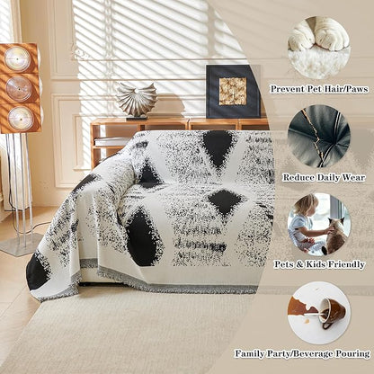 MYSKY HOME Couch Cover for Sectional Sofa Set Boho Geometric Furniture Sofa Cover Washable for Dog Cat Pets Couch Cover 3 Cushion Couch Sofa Chenille Couch Protector Multi-Use Cover Blanket, 71" X134"