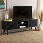 SAFAVIEH Averi TV Stand for up to 65" Flatscreen – Black, 2 Sliding Doors with Interior Storage, 2 Open Shelves, Entertainment Media Console (MED9637B)