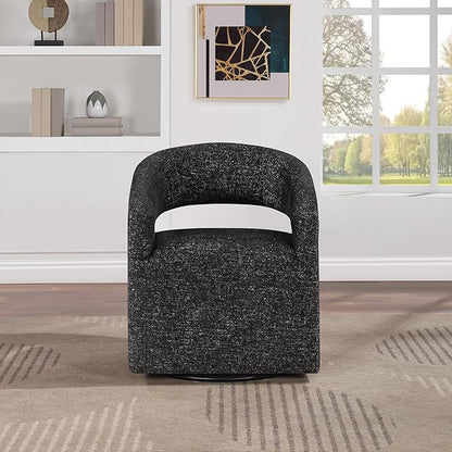 OSP Home Furnishings Devin Modern Upholstered Swivel Accent Barrel Chair, Midnight