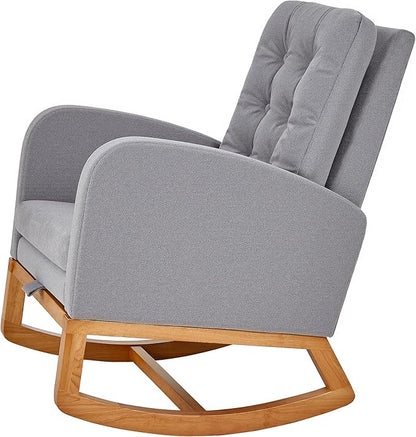 VECELO Rocking Chair Nursery, Modern Sherpa Glider Rocker Accent Arm Chair with High Back and Side Pocket, Cozy Rocking Armchair for LivingRoom, Bedroom, Gray