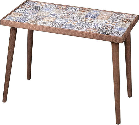 Comfyt Coffee Table, Side End Table, Nightstand Nesting Table Home Decor Bedside Table Accent Table Home Essentials Wood Tiled Top Rustic Ceramic Tiles Mexican Tile Table