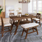 Merax 6 Piece Wood Counter Height Dining Table Set with Storage Shelf, Beige Cushion, Kitchen Table Set with Bench and 4 Chairs, Rustic Style, Walnut