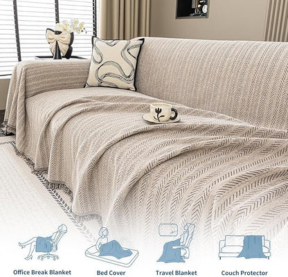 Nobildonna Sofa Cover Washable Soft Thicken Chenille Couch Cover with Tassel,Waterproof Sofa Slipcovers for 2 Cushion Couch,Loveseat,Futon Couch Furniture Protector Pet-Friendly,Brown 71"x102"