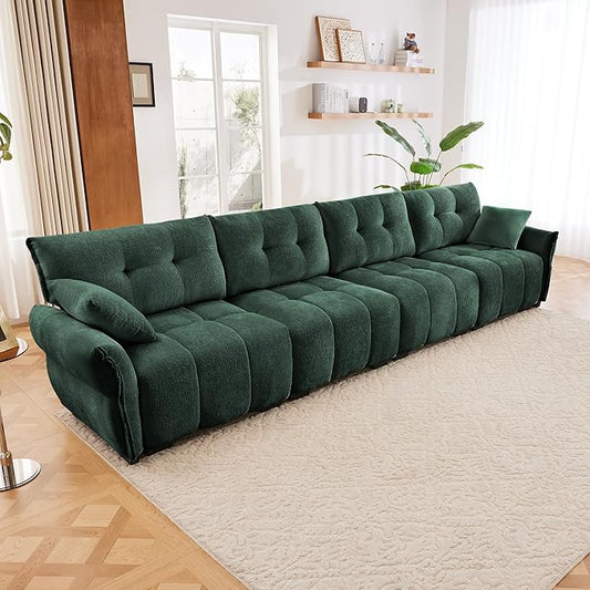 Modern Chenille Fabric 4-Seat Sofa w/ 2 Pillows, Premium Upholstery Living Room Couch with Tufted Backrest & Comfortable Armrests and High-Resilience Memory Foam Cushions,Green