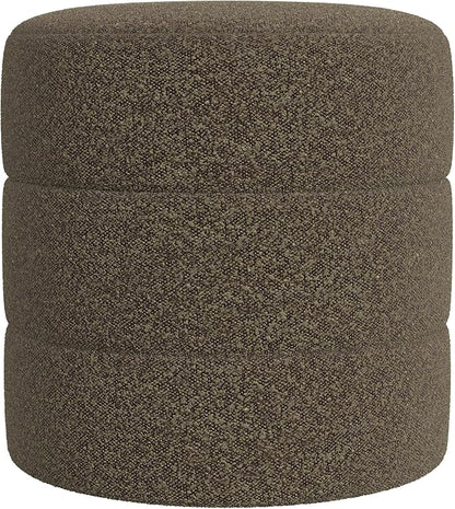 HomePop Upholstered Round Ottoman (No Lid, Seat Only) Home Décor | Round Pouf Foot Rest – Dark Brown Boucle