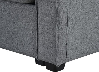 104" 4-Seater Modern Linen Fabric Sofa with Armrest Pockets,Minimalist Style Wood Frame Couch,w/ 4 Pillows,for Living Room,Apartment,Office,Dark Grey