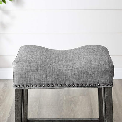 Roundhill Furniture Coco Upholstered Backless Saddle Seat Counter Stools 25.5" Height, Set of 2, Gray