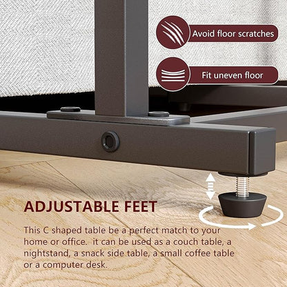 C Shaped End Table, Side Table for Sofa, Small TV Tray, Couch Table with Storage Bag for Small Space, Living Room, Bedroom, Home Office LET501R (Rustic Brown)