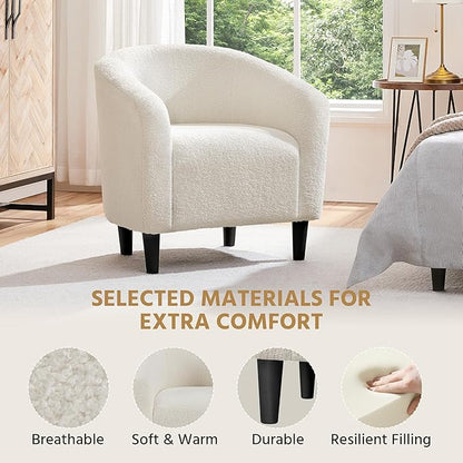 Yaheetech Accent Barrel Chair, Boucle Fabric Club Chair, Furry Sherpa Elegant Armchair with Cozy Soft Padded, Suitable for Living Room Bedroom Reception Room Office, Ivory
