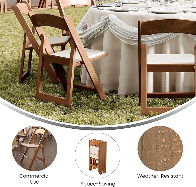 Flash Furniture Hercules Folding Resin– 2 Pack 800LB Weight Capacity Event Chair, Set of 2, Chestnut