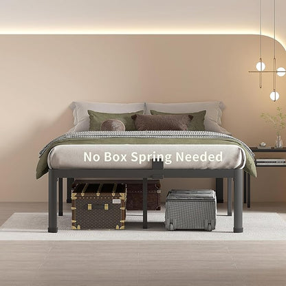 MAF 16 Inch Queen Bed Frames with Round Corner Legs Mattress Slide Stopper No Box Spring Needed Heavy Duty Metal Platform Bed Frame Under-Bed Storage Space, 3000 LBS Steel Slats Support