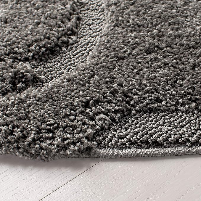 SAFAVIEH Florida Shag Collection Area Rug - 4' Round, Grey, Scroll Design, Non-Shedding & Easy Care, 1.2-inch Thick Ideal for High Traffic Areas in Living Room, Bedroom (SG455-8013)