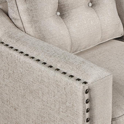 3 Pieses Living Room Sofa Sets Linen Blend Button Tufted Retro Sofa&Couch Include 3 Seaters Couch, Loveseat and Armchair with Waved Armrests and Nailhead Decor for Home Apartment Office