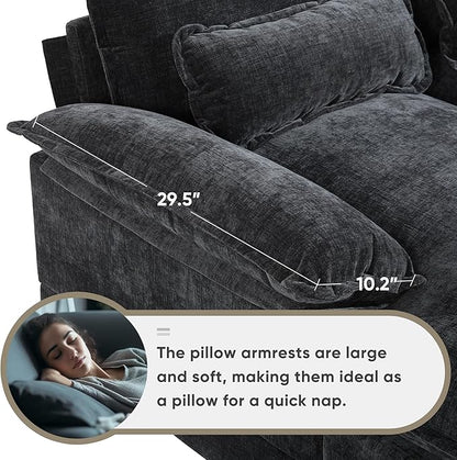Merax Modern Sectional Sofa with Cupholders, Console and USB Charging Ports, Chenille Upholstered Sleeper Couch & Double Cushions, Symmetrical Chaise Indoor Furniture for Living Room, Apartment, Black