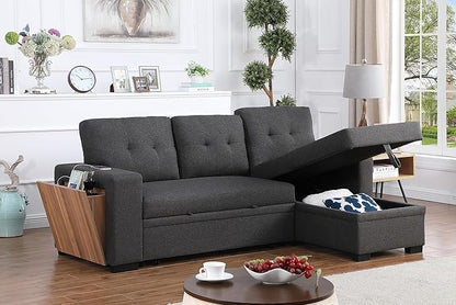 Devion Furniture Philly 4-in-1 Convertible L Shaped Couch with Pull Out Bed and Storage, Sectional Sleeper Sofa with Reversible Chaise for Living Room, Apartment, Bedroom, Office