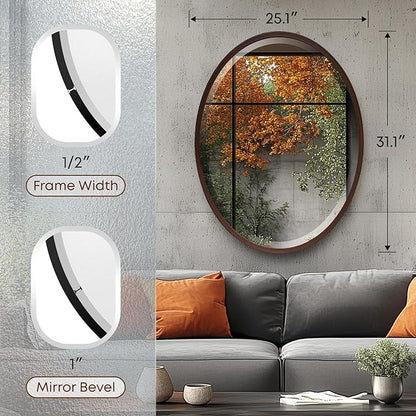 OVALCREST - Oval Wooden Beveled Wall Mirror for Home Decor, Bathroom, Vanity, Bedroom, Living Room, Hallway - London Style (Black Walnut) 25.1 x 31.1