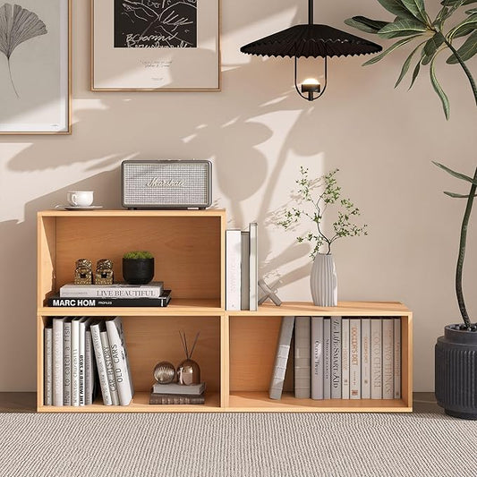 Sebastack 3 Cube Organizer Bookcase, Expandable Storage Shelves, Wooden Open Shelving Unit Book Shelf for Living Room, Office, Bedroom, Beech Color Wood Furniture (1 Set)