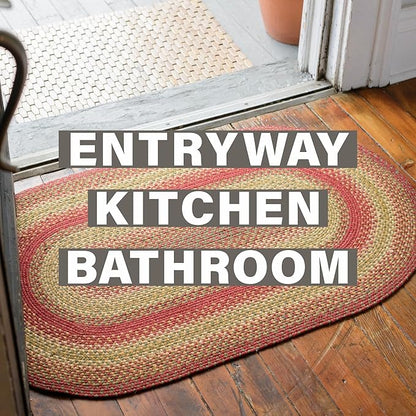 Homespice Cider Barn Cranberry Red Rectangle Braided Rug, Jute, 2x3' - Perfect Country Primitive Decor for Kitchen, Bathroom, Everywhere