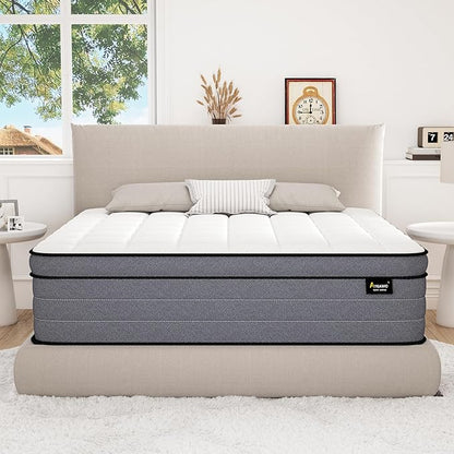 California King Mattress, 12 Inch Cal King Hybrid Mattress with Pressure Relief Gel Memory Foam & Motion Isolation Pocketed Springs, Firm Cali King Bed in a Box, CertiPUR-US
