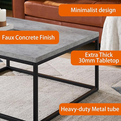 CENSI 30"x30" Square Concrete Accent Coffee Table Ottoman for Living Room, Modern Industrial Style, 1.2" Extra Thick Tabletop (Faux Concrete)