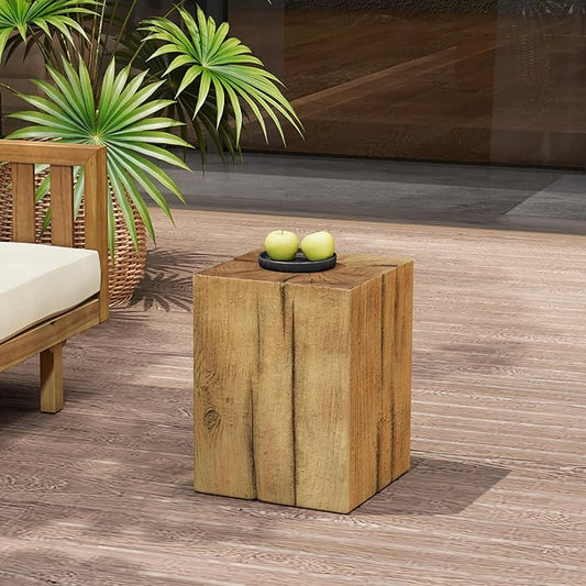 Christopher Knight Home Bard 18" Square Living Room Side Table, Wood-Like Distressed Finish End Table, Decorative Accent Table for Indoor Outdoor Usage, Space Saving Furniture, Natural