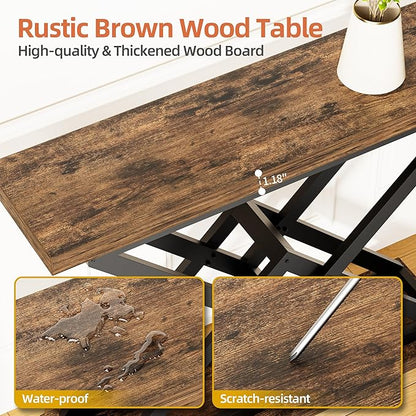 JUSTOGO 39.4" Console Table, Industrial Entryway Table Triangle Design for Living Room, Narrow Wood Sofa Tables for Hallway, Entrance, Foyer, Modern Accent Furniture Home Decor, Rustic Brown