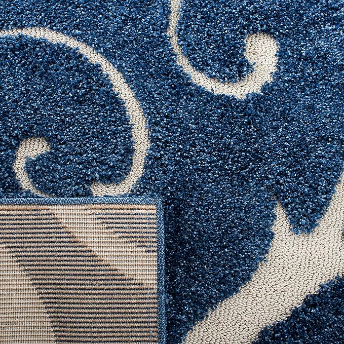 SAFAVIEH Florida Shag Collection Area Rug - 5'3" x 7'6", Dark Blue & Cream, Scroll Design, Non-Shedding & Easy Care, 1.2-inch Thick Ideal for High Traffic Areas in Living Room, Bedroom (SG455-6511)