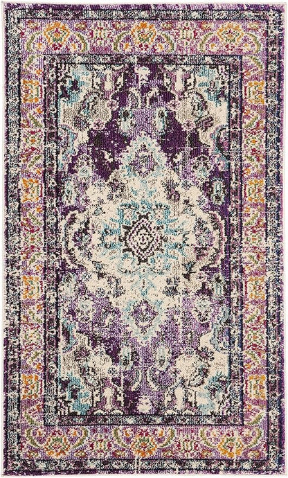 SAFAVIEH Monaco Collection Accent Rug - 3' x 5', Violet & Light Blue, Medallion Distressed Design, Non-Shedding & Easy Care, Ideal for High Traffic Areas in Entryway, Living Room, Bedroom (MNC243L)