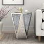 ENENE 19.7" Mirrored End Table Crystal Diamond Setting Coffee Table Silver Glass Side Table Pedestal Stand for Hallway, Living Room, Corner, Bedroom, Sofa