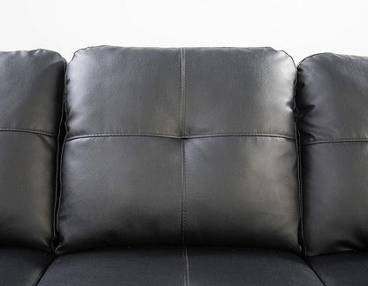 Ball & Cast 98" L Shaped Sectional Couch for Living Room with Chaise & Coffee Table,4 Seat Faux Leather Upholstered Modular Sectional Sofa Set 2 PCS W/Cup Holders & Nailhead Trim,for Home,Office,Black