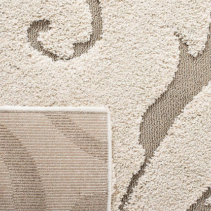 SAFAVIEH Florida Shag Collection Area Rug - 8' Square, Cream & Beige, Scroll Design, Non-Shedding & Easy Care, 1.2-inch Thick Ideal for High Traffic Areas in Living Room, Bedroom (SG455-1113)