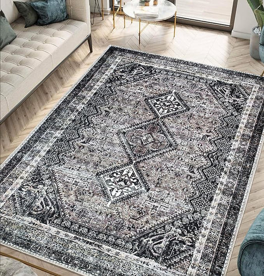 Keen Home Design 9x12 Rug - Machine Washable Area Rug with Non-Slip Backing, Ideal for Living Room, Dining Room, Bedroom - Vintage, Easy Clean, Durable, Low Pile Rug - (9' x 12')