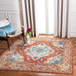 SAFAVIEH Monaco Collection Area Rug - 5' Square, Orange & Light Blue, Boho Chic Medallion Distressed Design, Non-Shedding & Easy Care, Ideal for High Traffic Areas in Living Room, Bedroom (MNC243H)