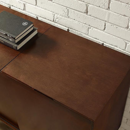 Crosley Furniture Everett Media Console and Record Player Stand with Storage for Vinyl Records, Mahogany