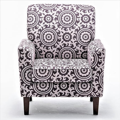 Container Furniture Direct Contemporary Accent Arm Chair with Birch Wood Frame and Velvet Upholstery, Armchair for Office and Living Room Decor, Removable Cushions, 02 Printed Fabric