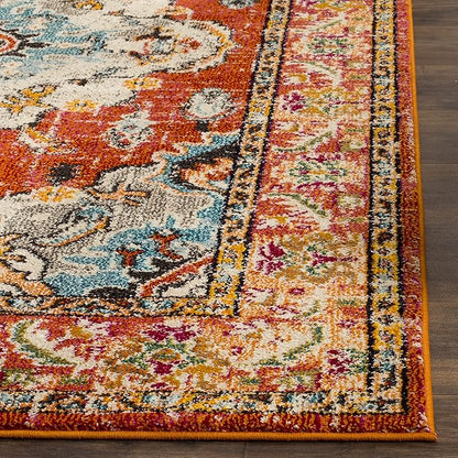 SAFAVIEH Monaco Collection Area Rug - 8' x 10', Orange & Light Blue, Boho Chic Medallion Distressed Design, Non-Shedding & Easy Care, Ideal for High Traffic Areas in Living Room, Bedroom (MNC243H)
