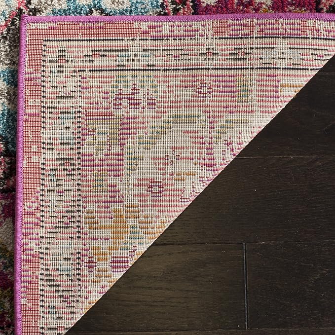 SAFAVIEH Monaco Collection Runner Rug - 2'2" x 10', Pink & Multi, Boho Chic Medallion Distressed Design, Non-Shedding & Easy Care, Ideal for High Traffic Areas in Living Room, Bedroom (MNC243D)