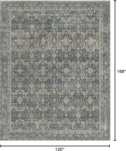 10X14 Area Rugs Machine Washable Rugs for Living Room, Vintage Boho Large Rugs for Bedroom Dining Room, Non Slip Indoor Soft Distressed Lightweight Thin Low Pile Carpet, Deep
