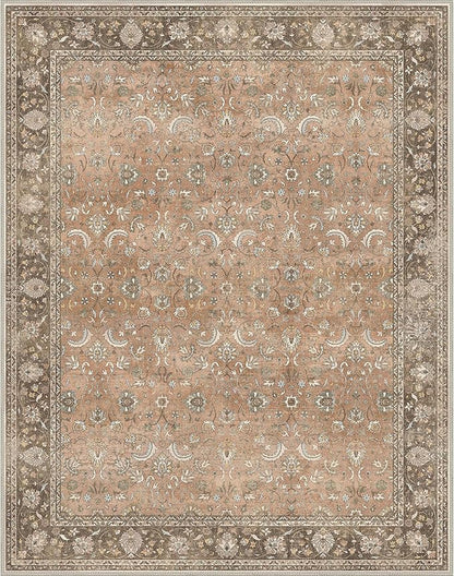 10X14 Area Rugs Machine Washable Rugs for Living Room, Vintage Boho Large Rugs for Bedroom Dining Room, Non Slip Indoor Soft Distressed Lightweight Thin Low Pile Carpet, Chestnut