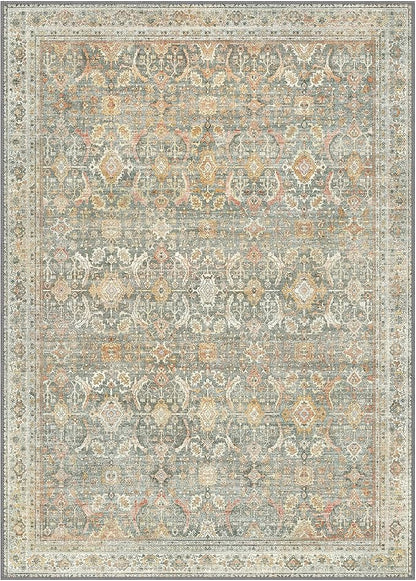 8X10 Area Rugs Machine Washable Rugs for Living Room, Vintage Boho Large Rugs for Bedroom Dining Room, Non Slip Indoor Soft Distressed Lightweight Thin Low Pile Carpet, Turmeric