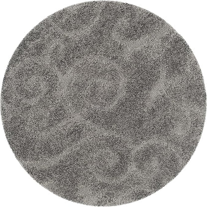 SAFAVIEH Florida Shag Collection Area Rug - 6'7" Round, Grey, Scroll Design, Non-Shedding & Easy Care, 1.2-inch Thick Ideal for High Traffic Areas in Living Room, Bedroom (SG455-8013)