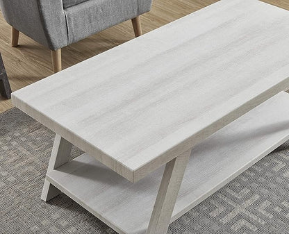 Roundhill Furniture Athens Contemporary 3-Piece Wood Shelf Coffee Table Set, White